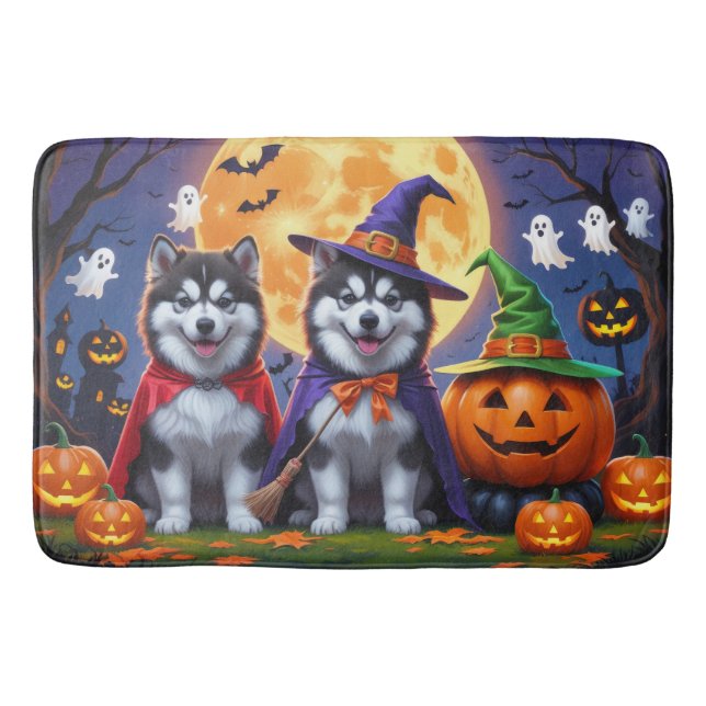 Alaskan Malamute Dogs Pumpkin Halloween Funny  Bath Mat (Front)