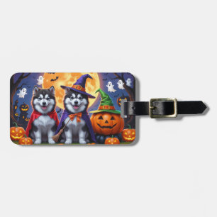 Alaskan Malamute Dogs Pumpkin Halloween Funny  Luggage Tag
