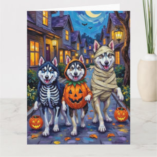 Alaskan Malamute Dogs Trick-or-Treating Halloween Card