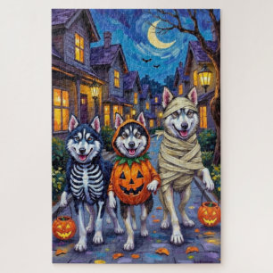 Alaskan Malamute Dogs Trick-or-Treating Halloween  Jigsaw Puzzle