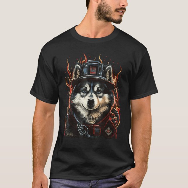 Alaskan Malamute Fireman on Firefighter Alaskan Ma T-Shirt (Front)