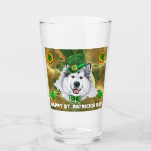 Alaskan Malamute Gold Happy St. Patricks Day Glass