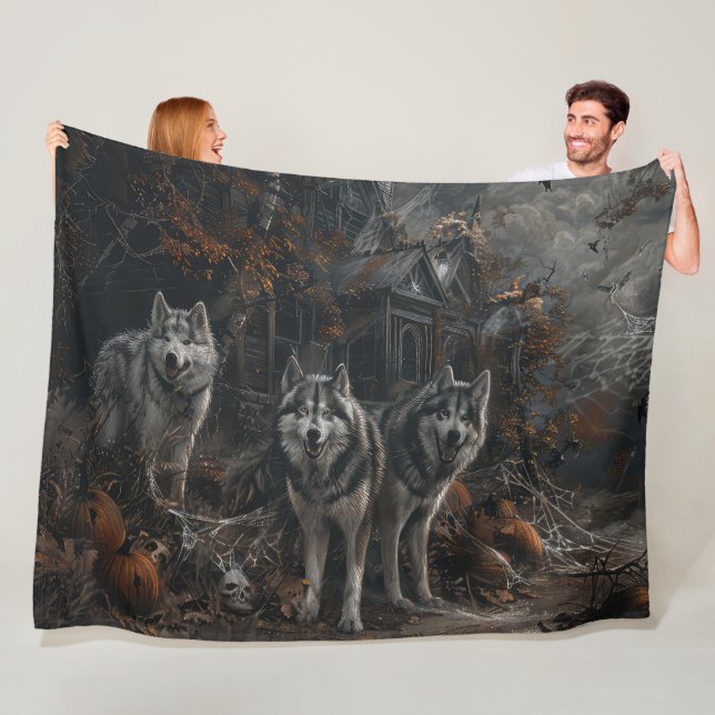 Alaskan Malamute Halloween Night Doggy Delight  Fleece Blanket (In Situ)