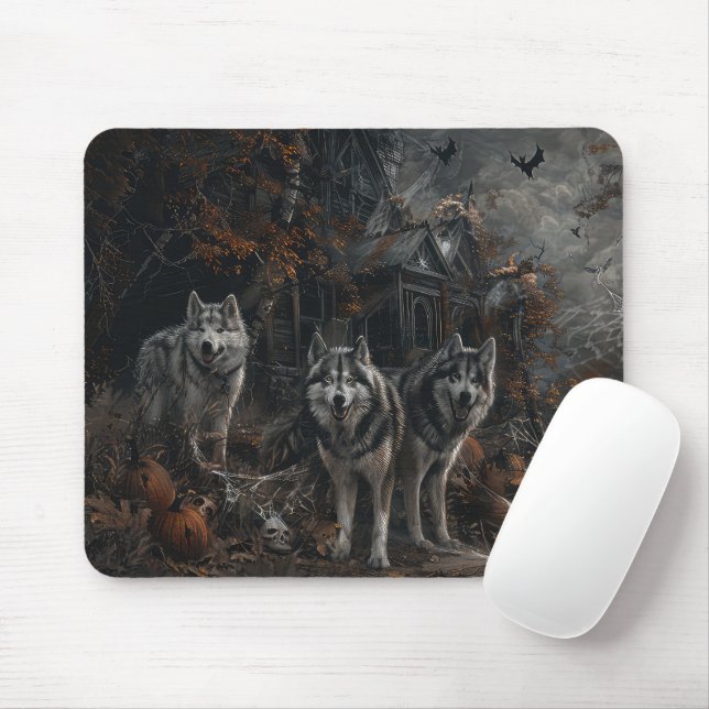Alaskan Malamute Halloween Night Doggy Delight  Mouse Mat (With Mouse)