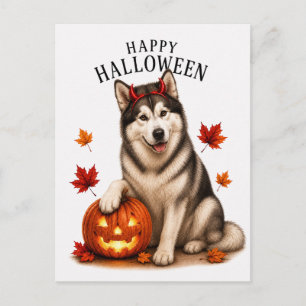 Alaskan Malamute Halloween Postcard