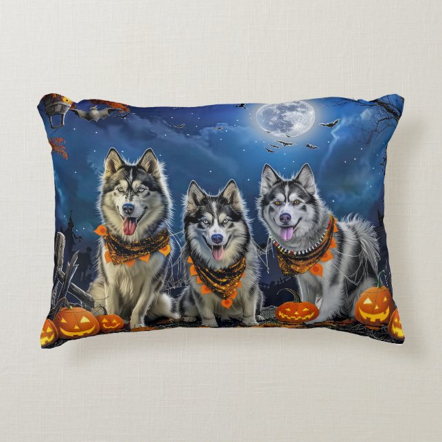 Alaskan Malamute Halloween Spooky  Decorative Cushion (Front)