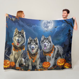 Alaskan Malamute Halloween Spooky Fleece Blanket