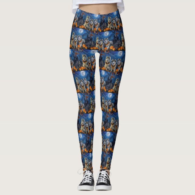 Alaskan Malamute Halloween Spooky  Leggings (Front)