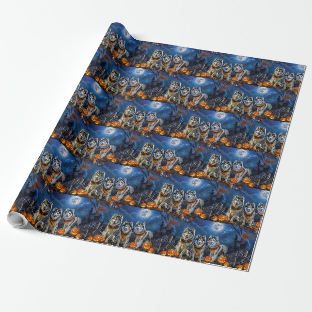 Alaskan Malamute Halloween Spooky  Wrapping Paper (Unrolled)