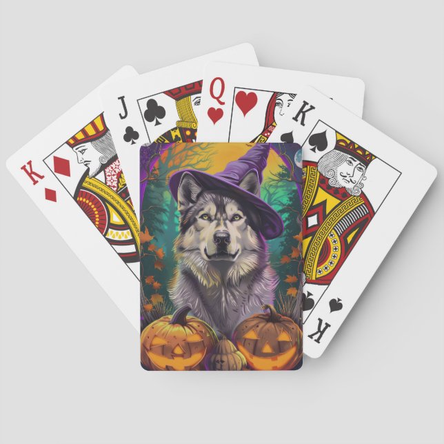  Alaskan Malamute Halloween Witch and Pumpkin  Playing Cards (Back)