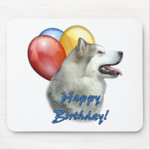 Alaskan Malamute Happy Birthday Balloons Mouse Mat