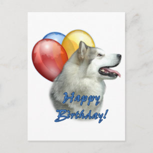 Alaskan Malamute Happy Birthday Balloons Postcard