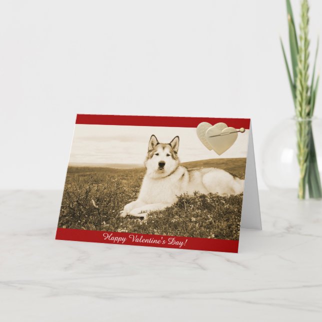 Alaskan Malamute Happy Valentine's Day Heart Card (Front)