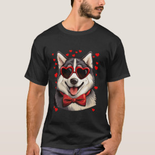 Alaskan Malamute Heart Sunglasses Bow Tie Valentin T-Shirt