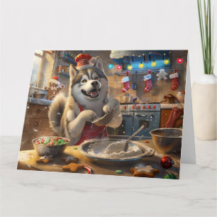 Alaskan Malamute Holiday Baking: Festive Christmas Card