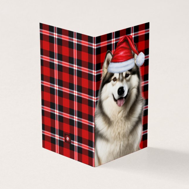 Alaskan Malamute Holiday Plaid Christmas Card (Outside)