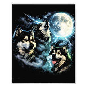 Alaskan Malamute Howling at the Moon Arctic Dog Photo Print