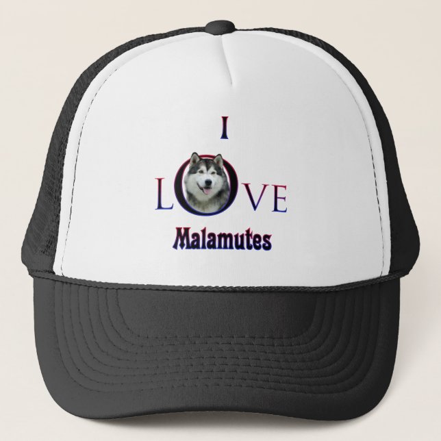 Alaskan Malamute I Love Trucker Hat (Front)
