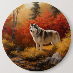 Alaskan Malamute in Autumn Leaves Fall Inspired 6 Cm Round Badge