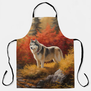 Alaskan Malamute  in Autumn Leaves Fall Inspired  Apron