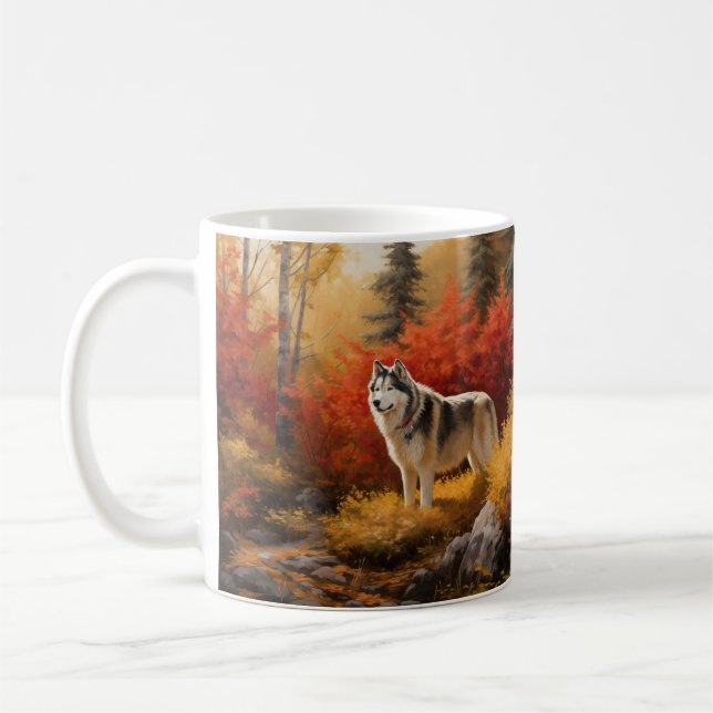 Alaskan Malamute  in Autumn Leaves Fall Inspired  Coffee Mug (Left)