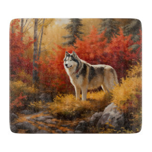 Alaskan Malamute  in Autumn Leaves Fall Inspired  Cutting Board
