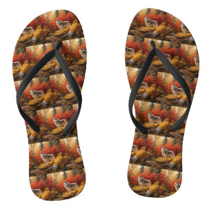 Alaskan Malamute  in Autumn Leaves Fall Inspired  Flip Flops