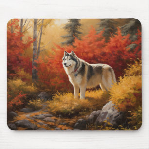 Alaskan Malamute  in Autumn Leaves Fall Inspired  Mouse Mat