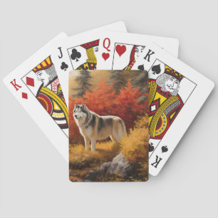 Alaskan Malamute  in Autumn Leaves Fall Inspired  Playing Cards