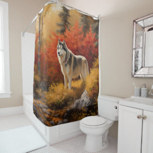Alaskan Malamute  in Autumn Leaves Fall Inspired  Shower Curtain