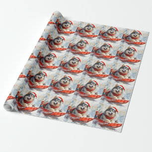 Alaskan Malamute in Sledge Let it Snow Christmas Wrapping Paper