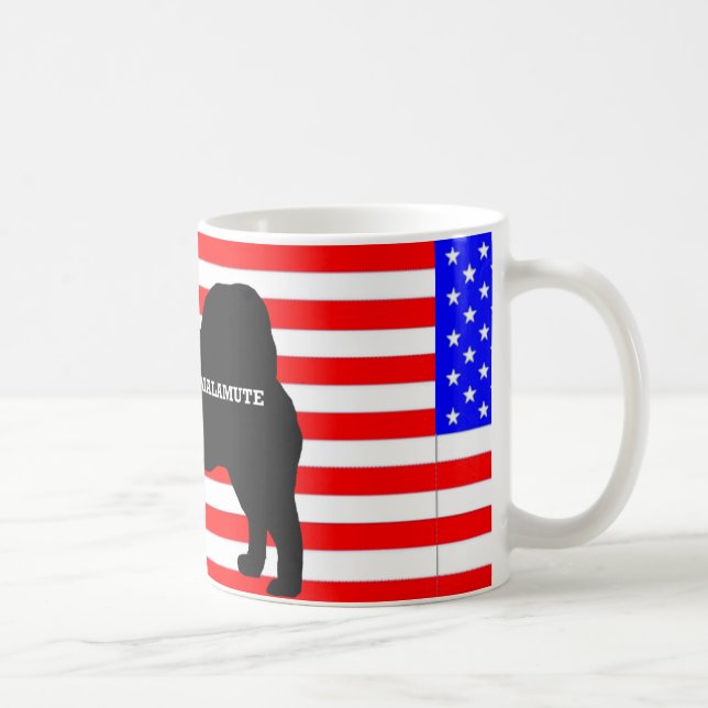 alaskan malamute name silo on flag coffee mug (Right)
