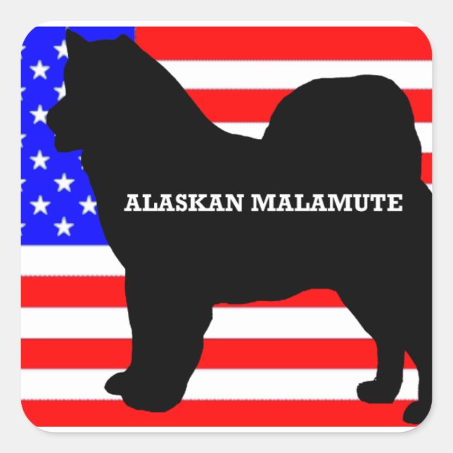 alaskan malamute name silo on flag square sticker (Front)