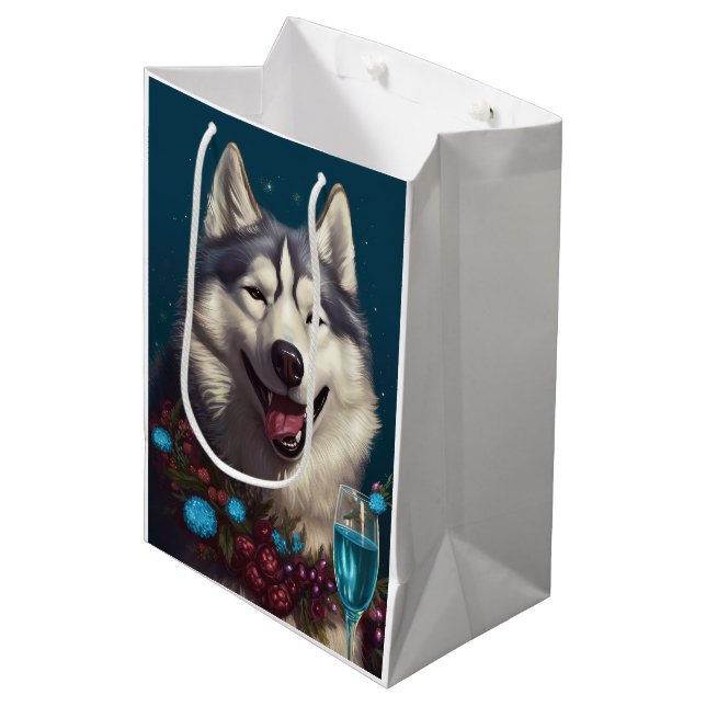 Alaskan Malamute New Year Medium Gift Bag (Front Angled)