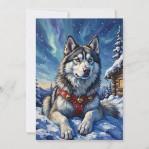 Alaskan Malamute North Pole Winter Christmas Holiday Card