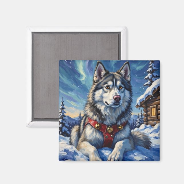 Alaskan Malamute North Pole Winter Christmas Magnet (Front/Back)