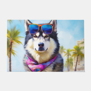Alaskan Malamute on Beach, summer gift Doormat