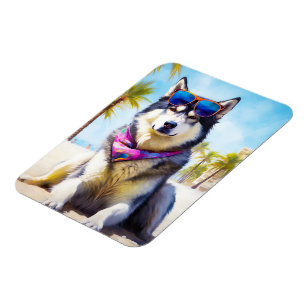 Alaskan Malamute on Beach, summer gift Magnet