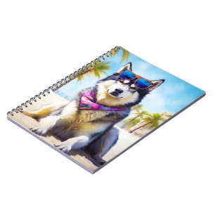 Alaskan Malamute on Beach, summer gift Notebook