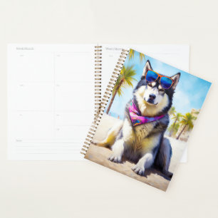 Alaskan Malamute on Beach, summer gift Planner