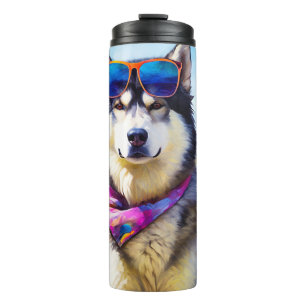 Alaskan Malamute on Beach, summer gift Thermal Tumbler