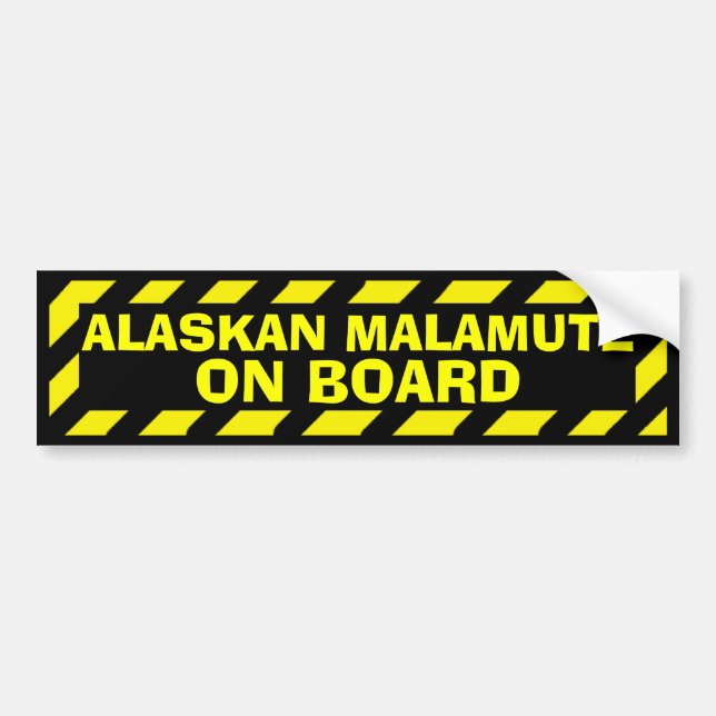 Alaskan Malamute on board yellow caution sticker (Front)