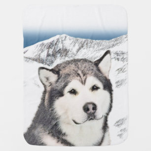 Alaskan Malamute Painting - Cute Original Dog Art Baby Blanket