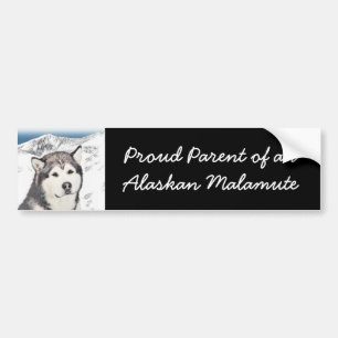 Alaskan Malamute Painting - Cute Original Dog Art Bumper Sticker