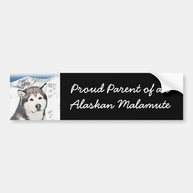 Alaskan Malamute Painting - Cute Original Dog Art Bumper Sticker (Front)