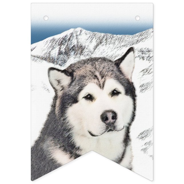 Alaskan Malamute Painting - Cute Original Dog Art Bunting (First Flag)