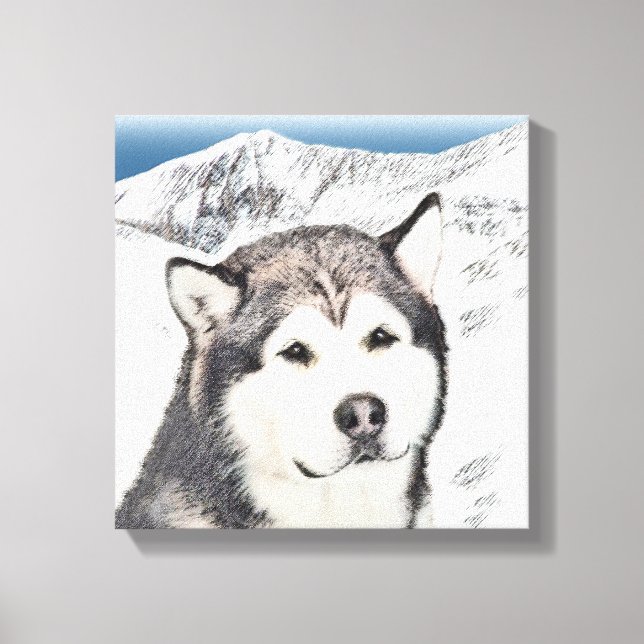 Alaskan Malamute Painting - Cute Original Dog Art Canvas Print (Front)