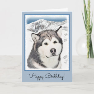Alaskan Malamute Painting - Cute Original Dog Art Card