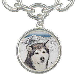 Alaskan Malamute Painting - Cute Original Dog Art Charm Bracelet