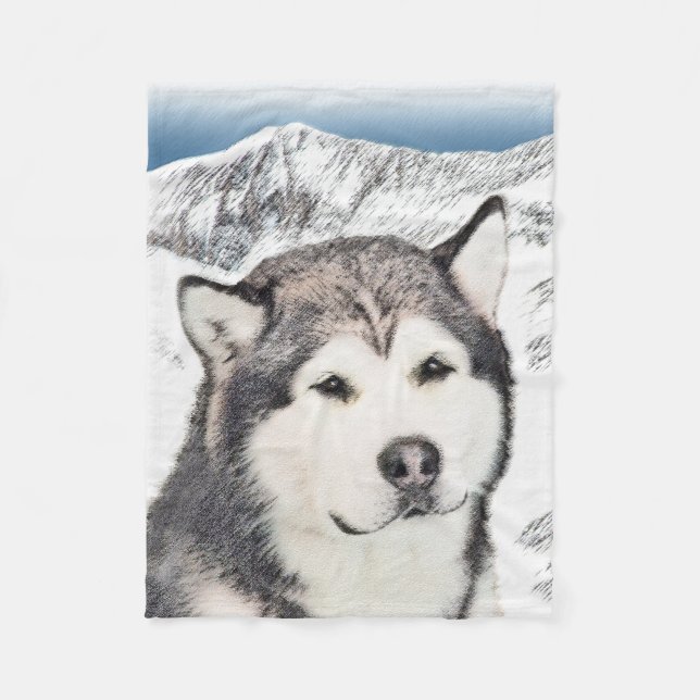 Alaskan Malamute Painting - Cute Original Dog Art Fleece Blanket (Front)